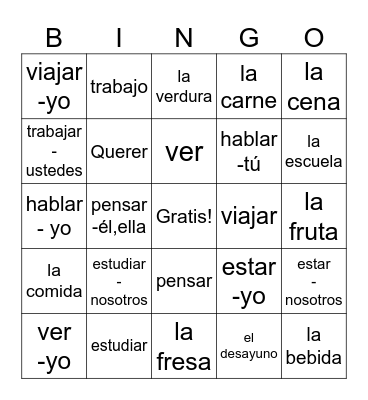 -ar verbs infinitive Bingo Card