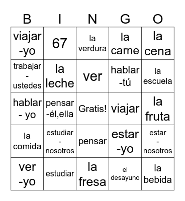 -ar verbs infinitive Bingo Card