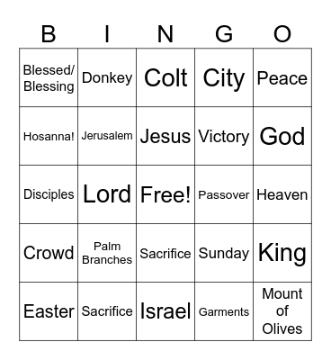 Palm Sunday Bingo Card
