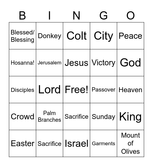 Palm Sunday Bingo Card