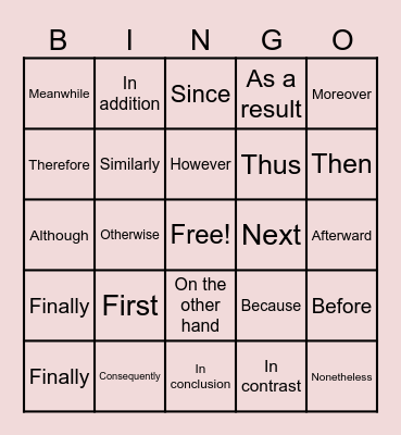 Transition Bingo! Bingo Card