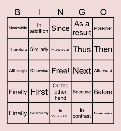 Transition Bingo! Bingo Card