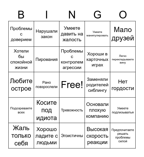 Ксафан-кинн бинго Bingo Card