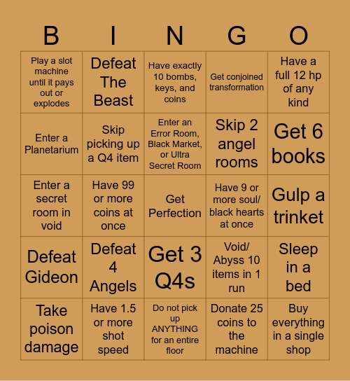 Isaac Bingo (Based on Another Matt) Bingo Card