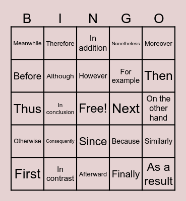 Transition Bingo! Bingo Card
