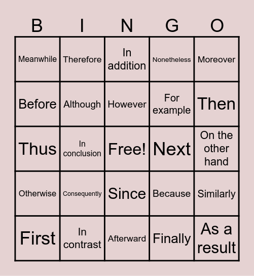 Transition Bingo! Bingo Card