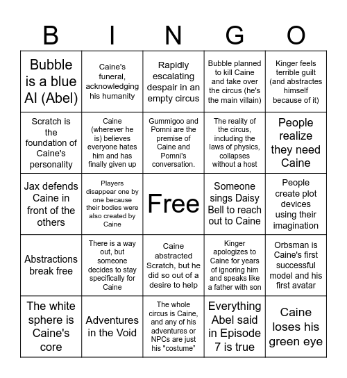 TADC episode 9 Bingo Card