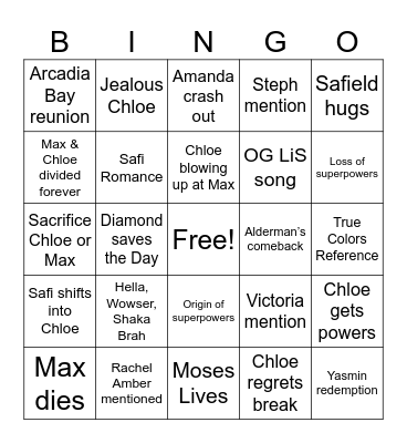 Life is Strange 2026 Bingo Card