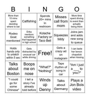 Date With Erika Bingo Card