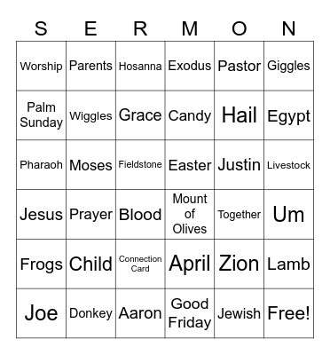 Palm Sunday Bingo Card