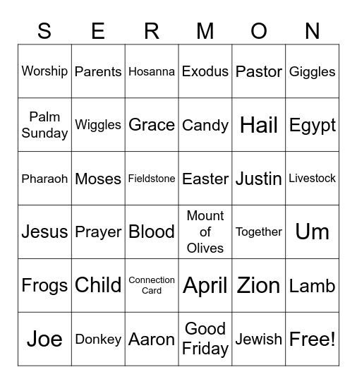 Palm Sunday Bingo Card