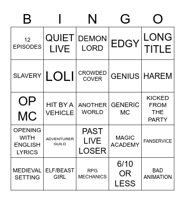 ISEKAI Bingo Card