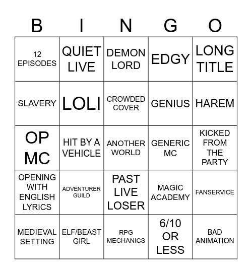 ISEKAI Bingo Card