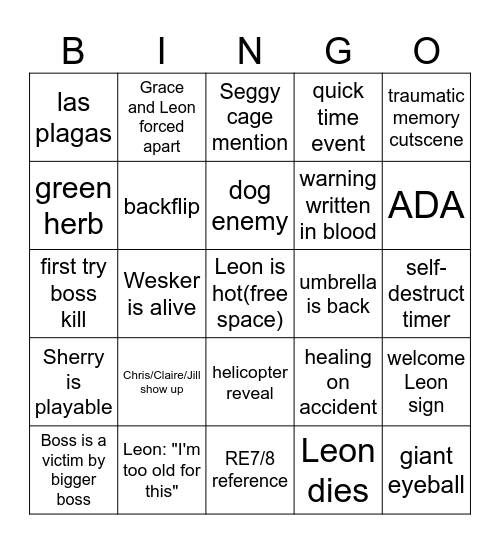 Beeneato RE9 Bingo Card