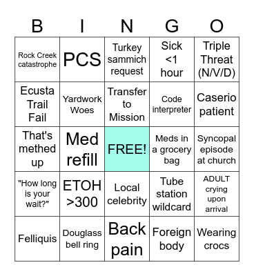 Sunday Funday ED Bingo Card