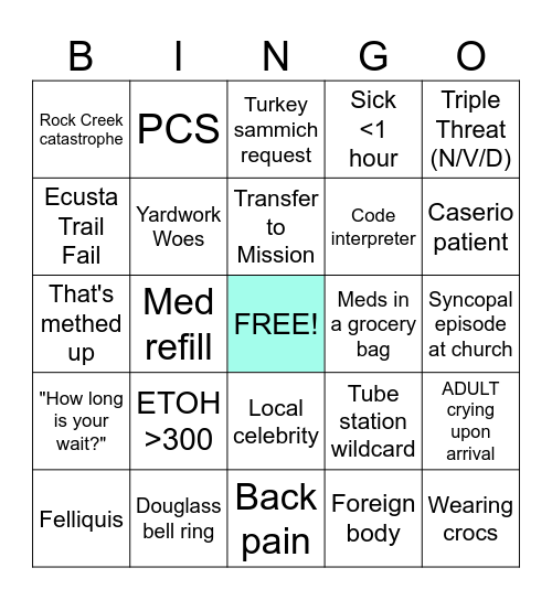 Sunday Funday ED Bingo Card