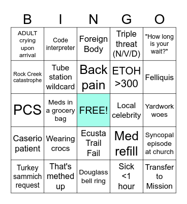 Sunday Funday ED Bingo Card