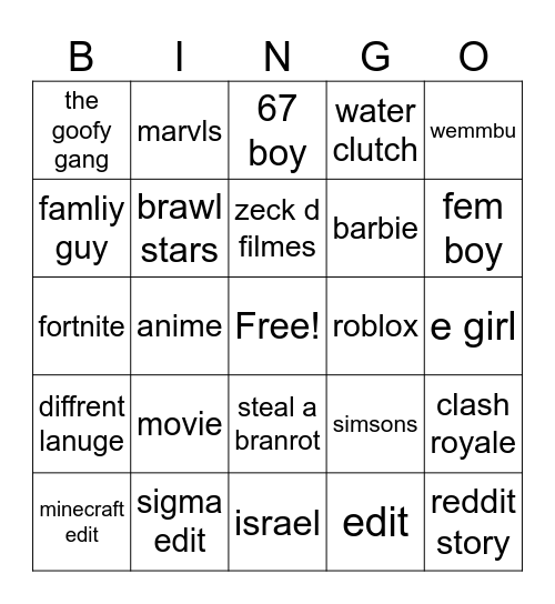 Untitled Bingo Card