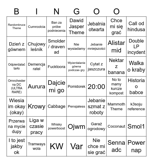 Ratelska jebalnia Bingo Card