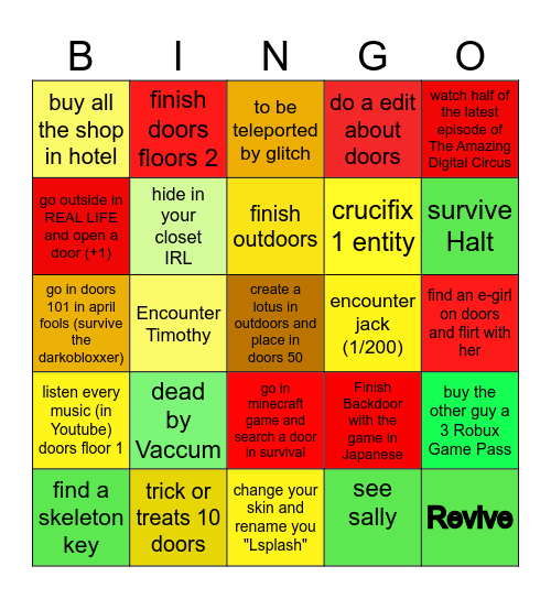 Door Game Roblox bingo! (you have 3 tries) Bingo Card