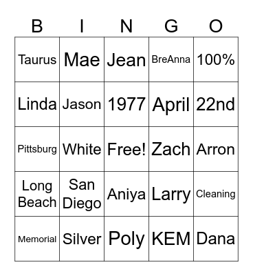 Untitled Bingo Card