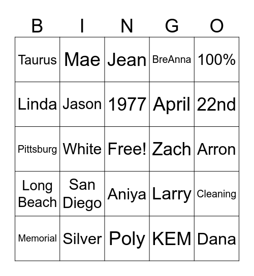 Untitled Bingo Card
