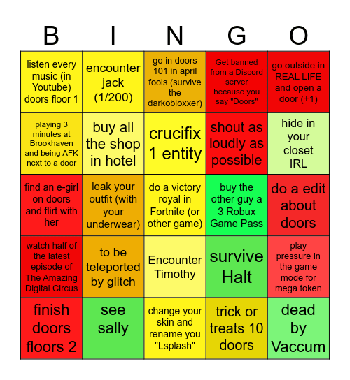 Door Game Roblox bingo! (you have 3 tries) Bingo Card