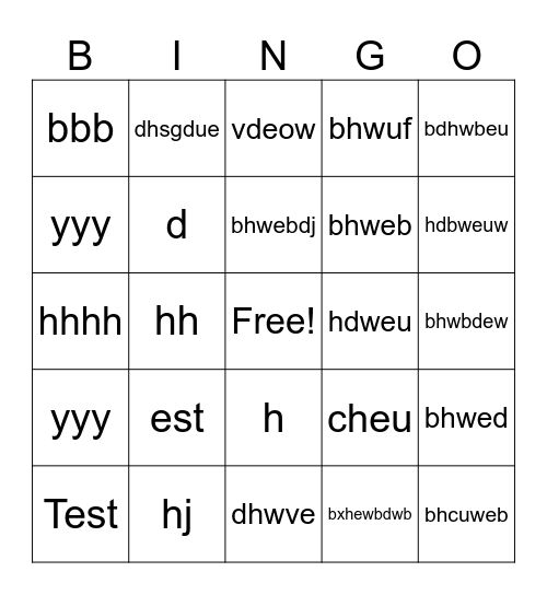 Tense Bingo Card