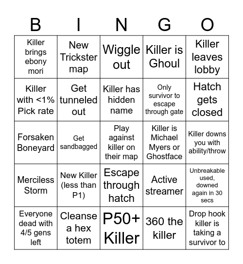 DBD Bingo - Ces Bingo Card