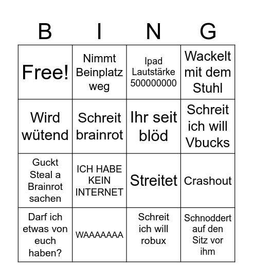Ipad kid Bingo Card