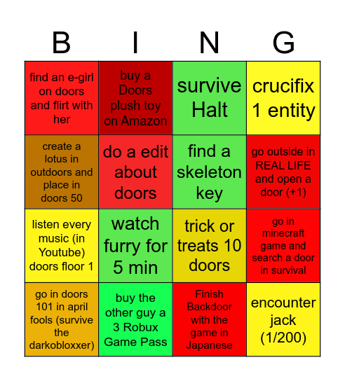 Door Game Roblox bingo! (you have 3 tries) Bingo Card