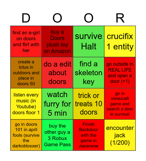 Door Game Roblox bingo! (you have 3 tries) Bingo Card