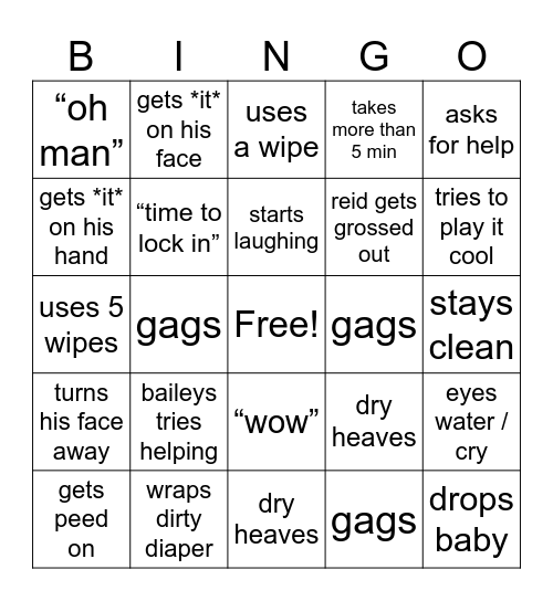 Baby Change Bingo Card