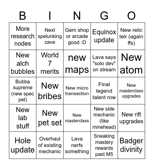 Update Bingo Card