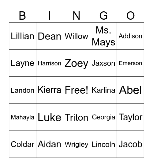 Class Bingo! Bingo Card