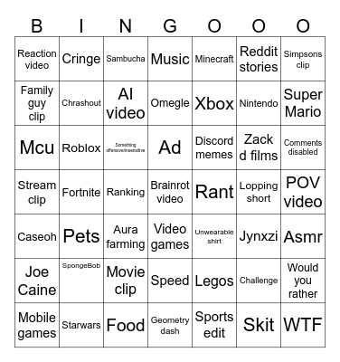 UltimateYouTube shorts bingo Card