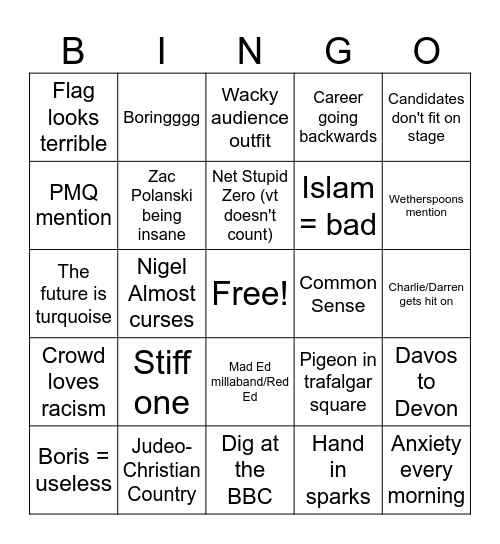 Reform Tour Bingo Card