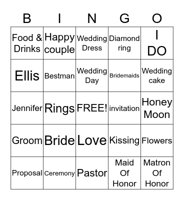 Bridal shower Bingo Card