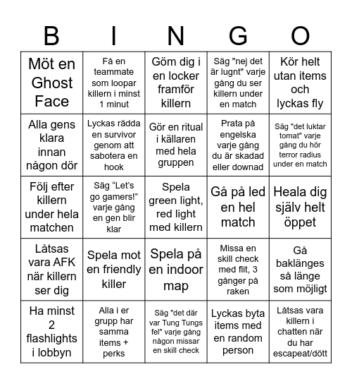 Dead by Daylight - Crazy Bingo Card