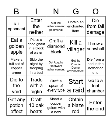Minecraft Bingo Card