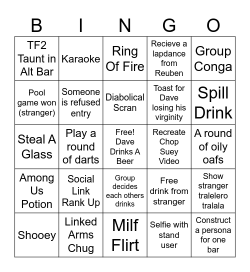 Davehagen Bingo Card