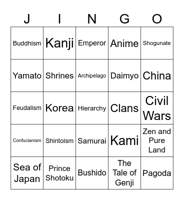 Medieval Japan Jingo 1 Bingo Card