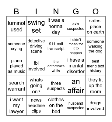 netflix Murder documentary bingo Card