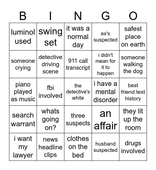 netflix Murder documentary bingo Card
