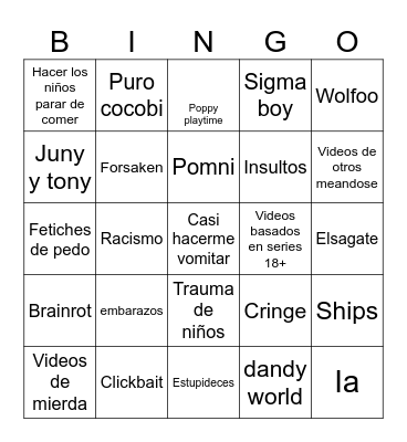 Bingo de yt kids Bingo Card
