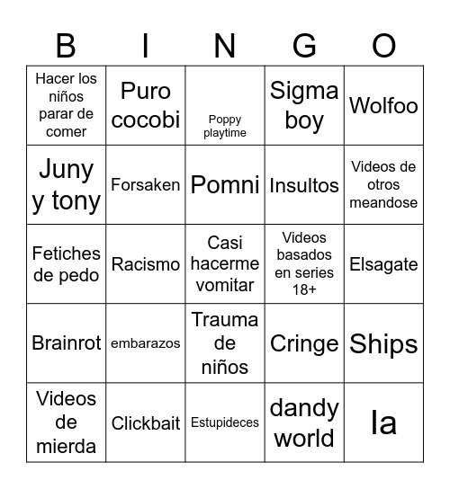 Bingo de yt kids Bingo Card