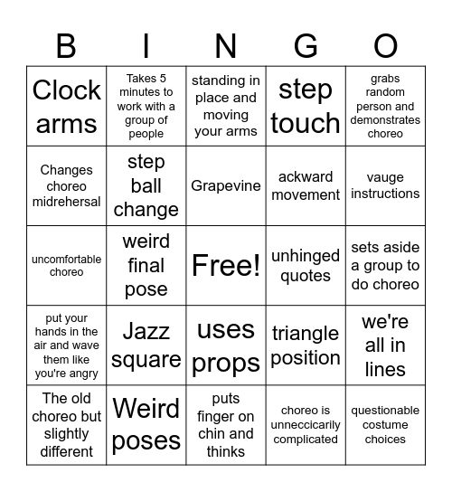 Choreo bingo Card