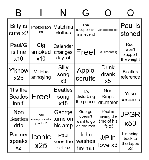Bongo 3! Bingo Card