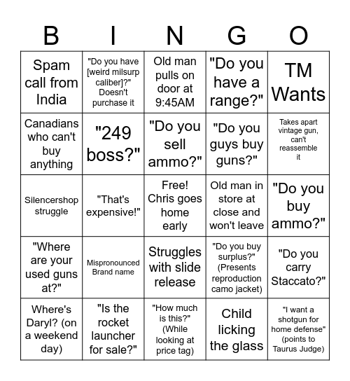 Bear Arms Bingo Card