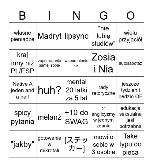 Daria Grula Bingo Card
